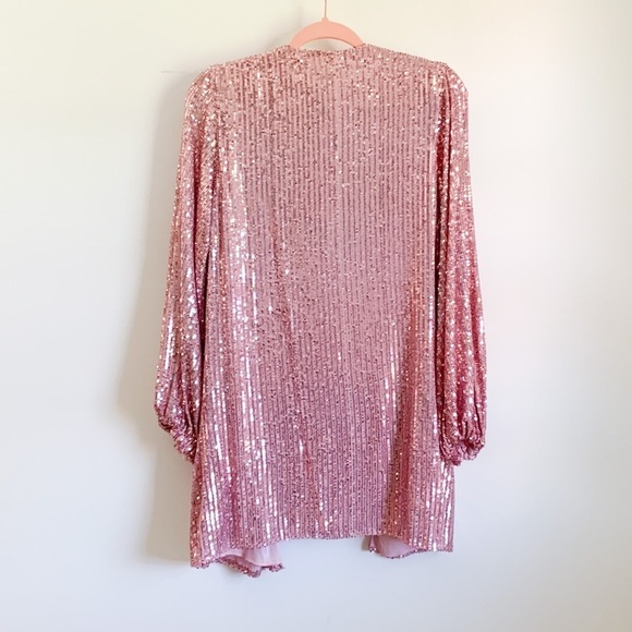 Club L London Pink Sequin long sleeve mini Wrap Dress - Picture 11 of 13